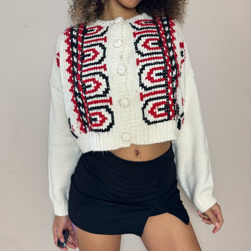 Zara Intarsia chunky knit cropped cardigan (S/M)